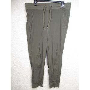 Women's Olive Green Woven Trek Jogger Pants XL 2-Way Stretch Zip Pockets Drawstr